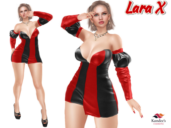 LaraX & Petite 2 Tone Red & Black Dress with Puffy Sleeves