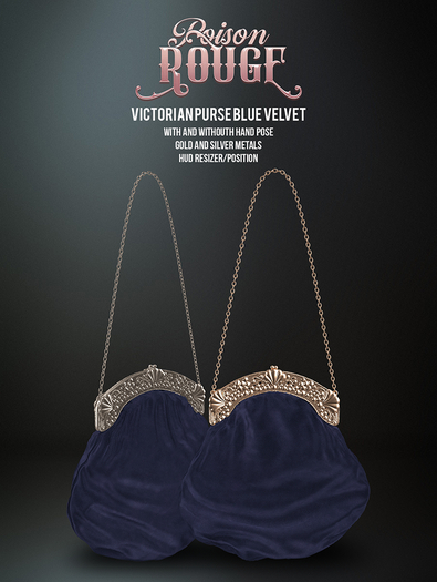 POISON ROUGE Victorian Purse Blue Velvet 