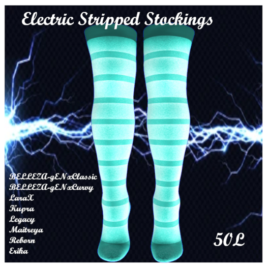Electric Stripped Stockings  Teal  Add me to Unpack