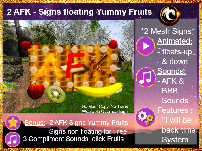 Second Life Marketplace - ^..^ AFK - Signs Yummy Fruits *AFK & BACK ...