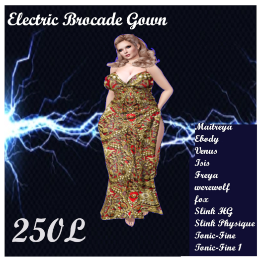 Electric Brocade  Gown  Red ADD ME TO UNPACK
