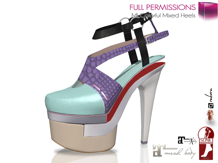 Full Perm Colorful Mixed Heels For Slink Mid Feet Maitreya 5.3 LaraX Ebody Reborn Legacy Mid Heels