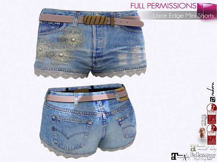 Full Perm Female Boho Cute Lace Trimmed Distressed Summer Denim Shorts for Maitreya 5.3 LaraX Ebody Reborn Legacy Bellez