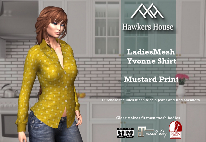 *HH* Ladies Mesh Yvonne Shirt Mustard Print