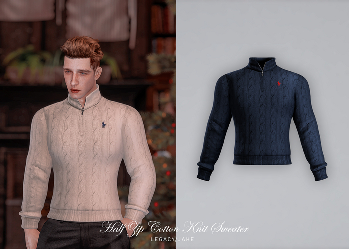 KLN SZN - Half Zip Cotton Knit Sweater Navy