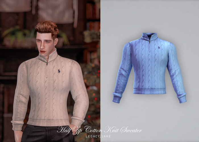 KLN SZN - Half Zip Cotton Knit Sweater Sky