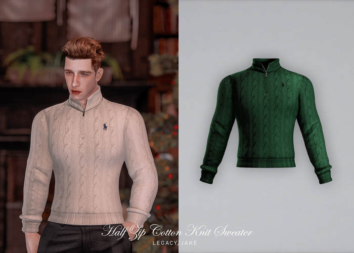 KLN SZN - Half Zip Cotton Knit Sweater Green