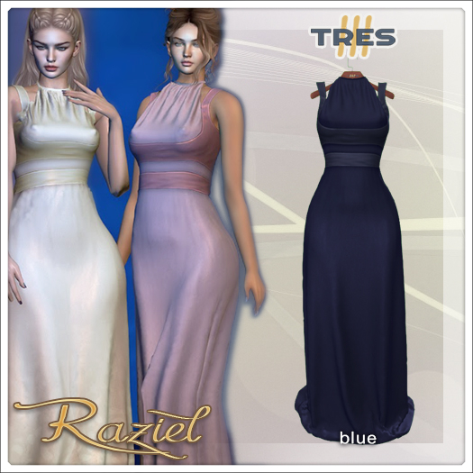 TRES - Raziel Blue - Exclusive Medieval Fantasy Halter Dress for Maitreya, Legacy, Kups, Kupra - Mesh Gown