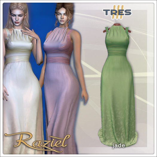 TRES - Raziel Jade - Exclusive Medieval Fantasy Halter Dress for Maitreya, Legacy, Kups, Kupra - Mesh Gown