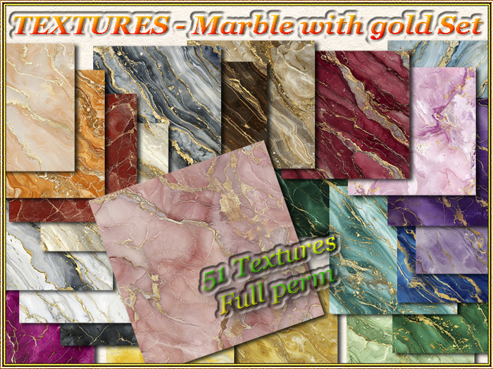 TEXTURES - Marble with gold Set (51 Textures) (Full perm)