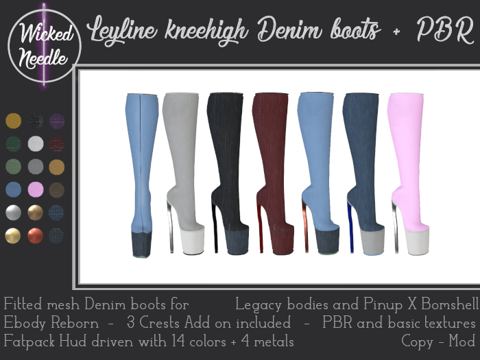 ~W-N~ Leyline kneehigh boots Denim + PBR