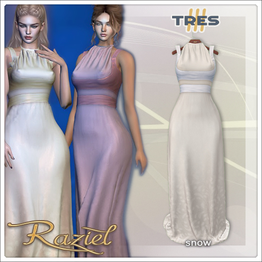 TRES - Raziel Snow - Exclusive Medieval Fantasy Halter Dress for Maitreya, Legacy, Kups, Kupra - Mesh Gown