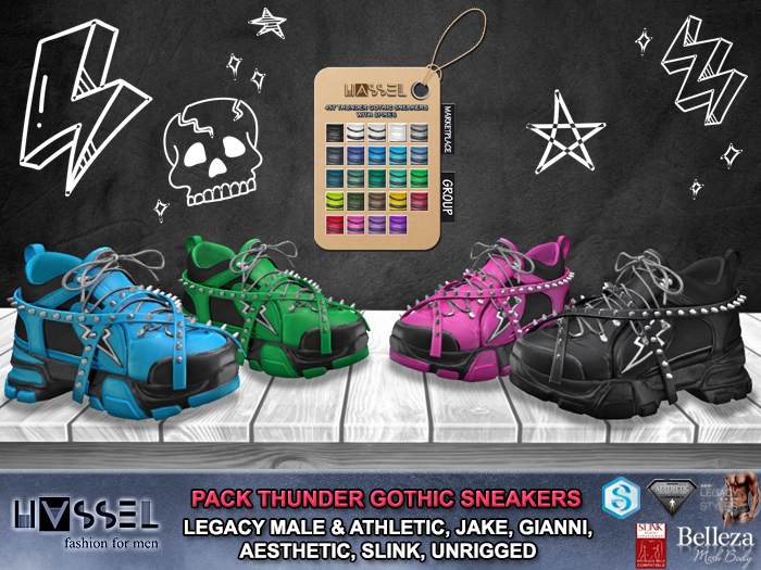 (HASSEL) PACK MEN'S THUNDER GOTHIC SNEAKERS LEGACY MALE, LEGACY ATHLETIC, JAKE, GIANNI, AESTHETIC, SLINK, UNRIGGED 457
