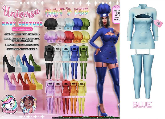 #UxBC - Chef's Kiss Outfit - Blue -Kupra -LaraX -Reborn -Legacy -Mounds -Bork -Waifu -Bombshell -Peach -Preggy