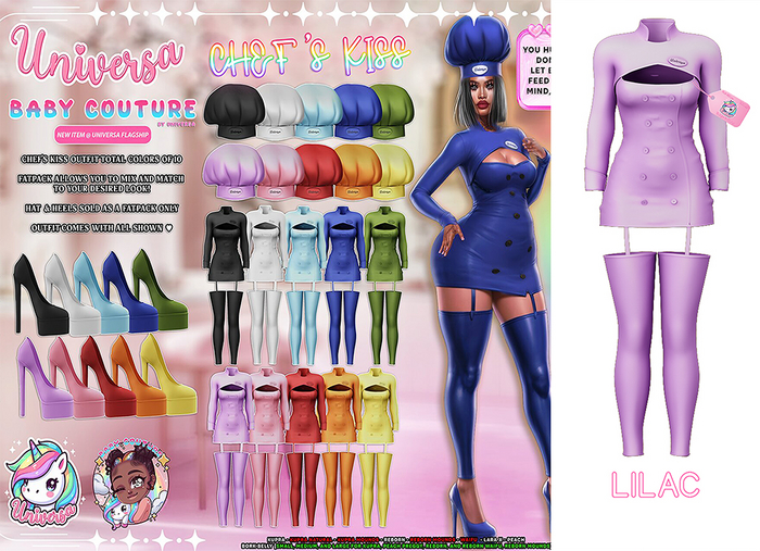 #UxBC - Chef's Kiss Outfit - Lilac -Kupra -LaraX -Reborn -Legacy -Mounds -Bork -Waifu -Bombshell -Peach -Preggy