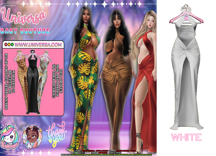 #UxBC - Chica Dress - WHITE -Kupra -LaraX -Reborn -Legacy -Peach -Natural -Mounds -Bork -Bombshell -Preggy