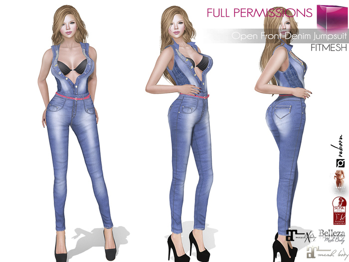Full Perm Female  Unbuttoned Open Chest Slim Sexy Denim Jumpsuit for Maitreya 5.3 LaraX Ebody Reborn Legacy Belleza 