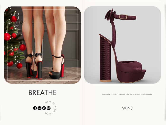 [BREATHE]-Rinoka Heels-Wine-For-(Maitreya Lara, Legacy, Kupra, eBody, Slink and Belleza Freya)