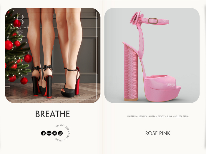 [BREATHE]-Rinoka Heels-Rose Pink-For-(Maitreya Lara, Legacy, Kupra, eBody, Slink and Belleza Freya)