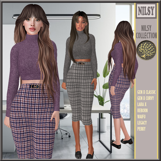 CASHMERE SWEATER&PENCIL SKIRT,2OPTIONS