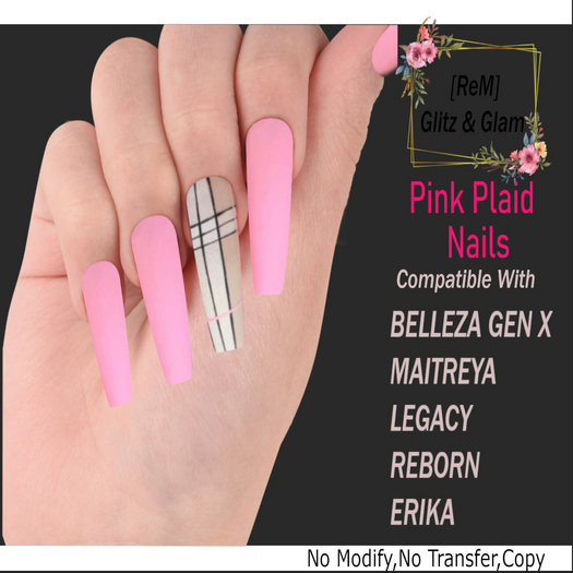 [ReM]  Pink Plaid  Nails