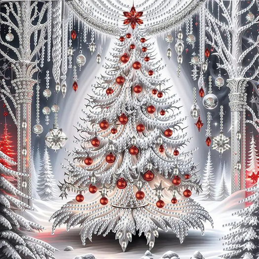 CHRISTMAS WHITE TREE RED BULBS TEXTURE