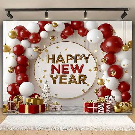 HAPPY NEW YEAR RED WHITE BALLOON TEXTURE