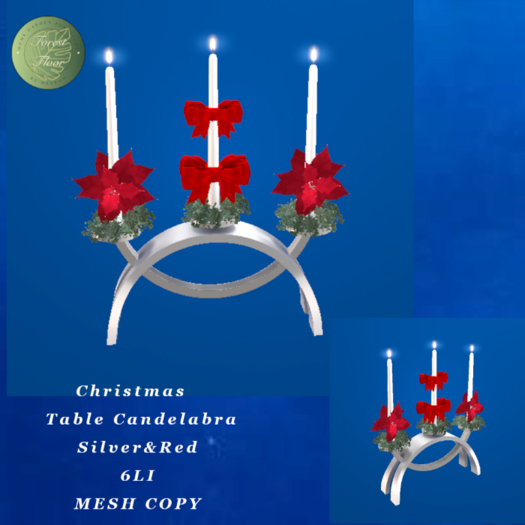 Forest Floor  Table Candelabra SILVER RED