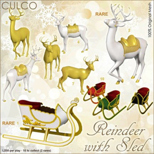 02 -Culco- Reindeer with Sled -Reindeer -White 7Li RARE
