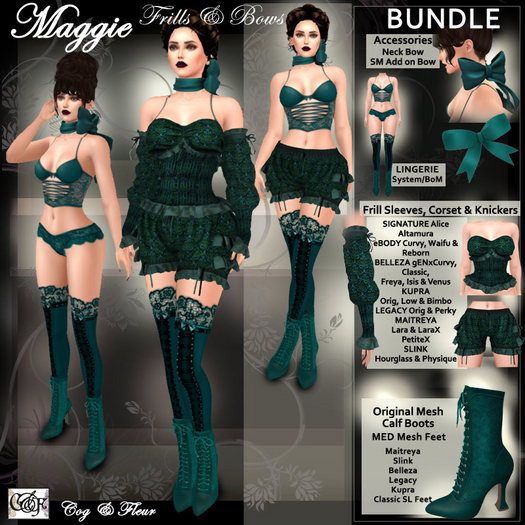 C&F Maggie's Romantic Boudoir Outfit BUNDLE 2024 - DK Teal