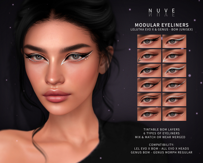Second Life Marketplace - Nuve. Modular Eyeliners - Lelutka Evo X DEMO