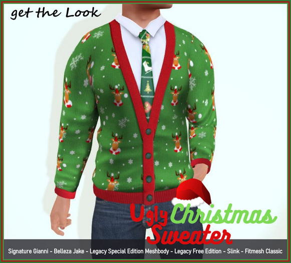 MEN'S UGLY SWEATER & TIE CARDIGAN JUMPER FOR SIGNATURE GIANNI-SLINK-FREE LEGACY & ORIGINAL CLASSIC-BELLEZA JAKE-FITMESH
