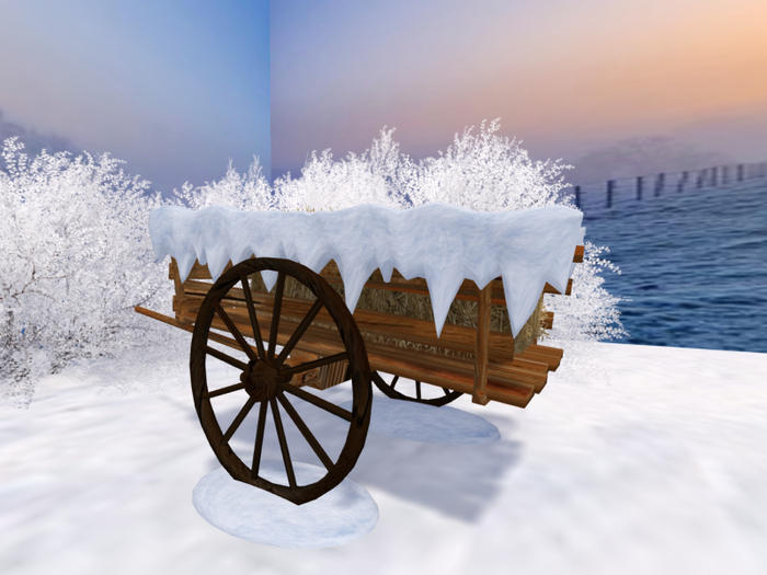 Winter Wooden Cart with Straw