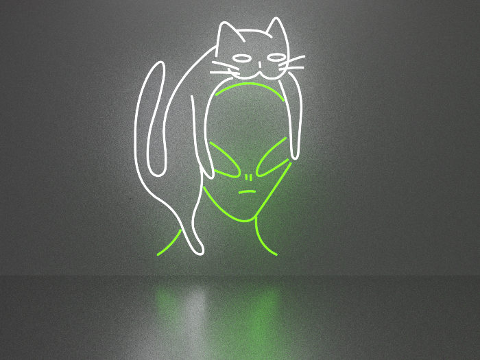 Alien with a cat neon sign Full Permission