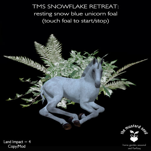tms snowflake retreat: resting snow blue unicorn  *WEAR*