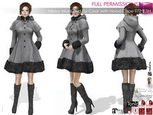 Full Perm Long Sleeve Closed Front Wool and Fur Midi Winter Coat with Hood Cape For Maitreya Legacy Belleza Ebody Reborn