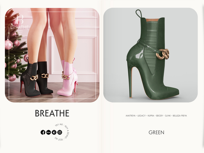 [BREATHE]-Haruka Heels-Green-For-Maitreya Lara, Legacy, Kupra, eBody, Slink and Belleza Freya.