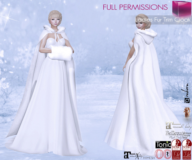 Full Perm Ladies Fur Trim Cloak For Maitreya 5.3 LaraX Legacy Slink Belleza Tonic Ocacin Classic Ebody Reborn