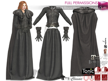 Full Black Royal Medieval Costume Outfit Skirt+Cloak+Corset+Glo