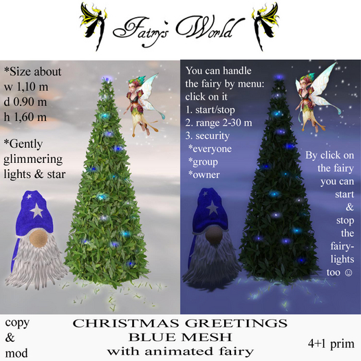 *Fairy`s World* CHRISTMAS GREETINGS blue+Fairy animated MESH