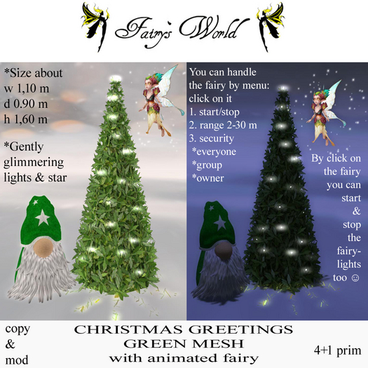 *Fairy`s World* CHRISTMAS GREETINGS green+Fairy animated MESH