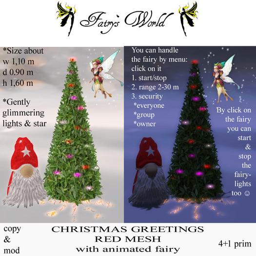 *Fairy`s World* CHRISTMAS GREETINGS red+Fairy animated MESH