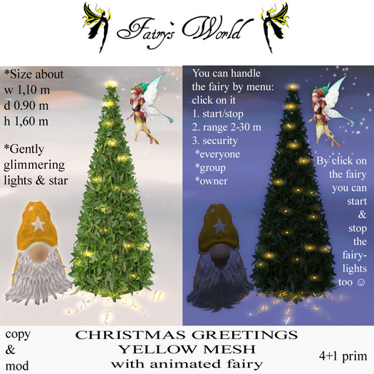*Fairy`s World* CHRISTMAS GREETINGS yellow+Fairy animated MESH