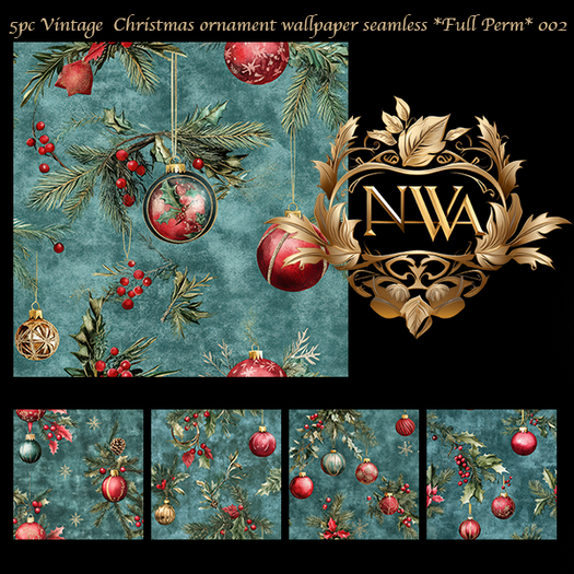 5pc PBR Vintage Christmas wallpaper texture seamless *Full Perm* 002
