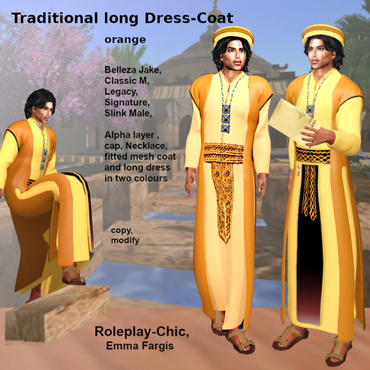 RP-Chic Traditional long Dress-Coat orange
