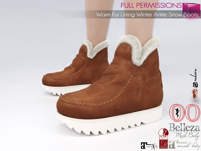 Full Perm Warm Fur Lining Winter Ankle Snow Boots None Rigged Slink, Rigged Ebody Reborn Legacy Maitreya 5.3 LaraX