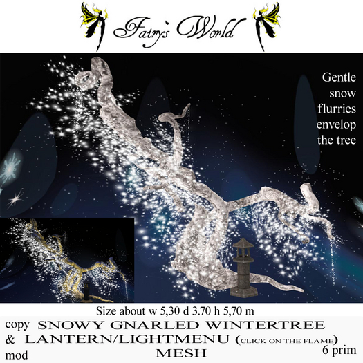 *Fairy`s World* SNOWY GNARLED WINTERTREE & LANTERN on/off MESH