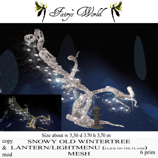 *Fairy`s World* SNOWY OLD WINTERTREE+LANTERN on/off STARS MESH