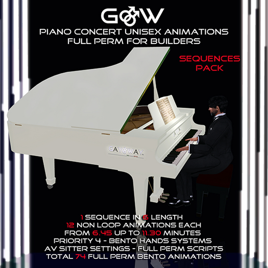 [GW] PIANO CONCERT SEQUENCE PACK FULL PERM ANIMATIONS - 74 FULL PERM ANIMATIONS