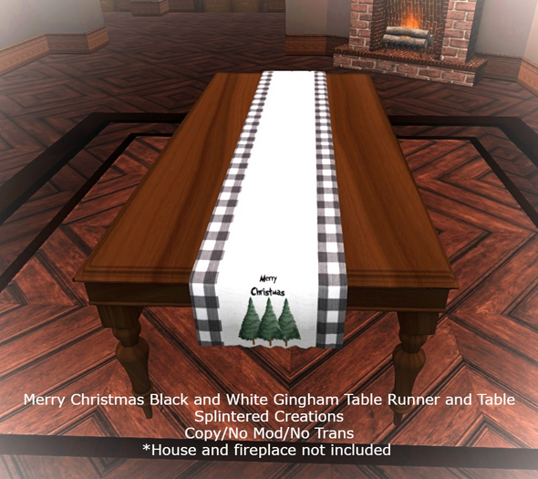 Merry Christmas Black and White Gingham Table W/Runner 